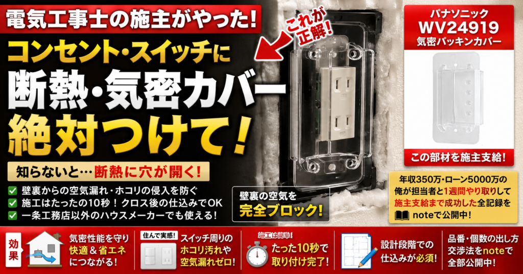 一条工務店のコンセント・スイッチ気密対策｜電気屋施主が施主支給してまでやった理由